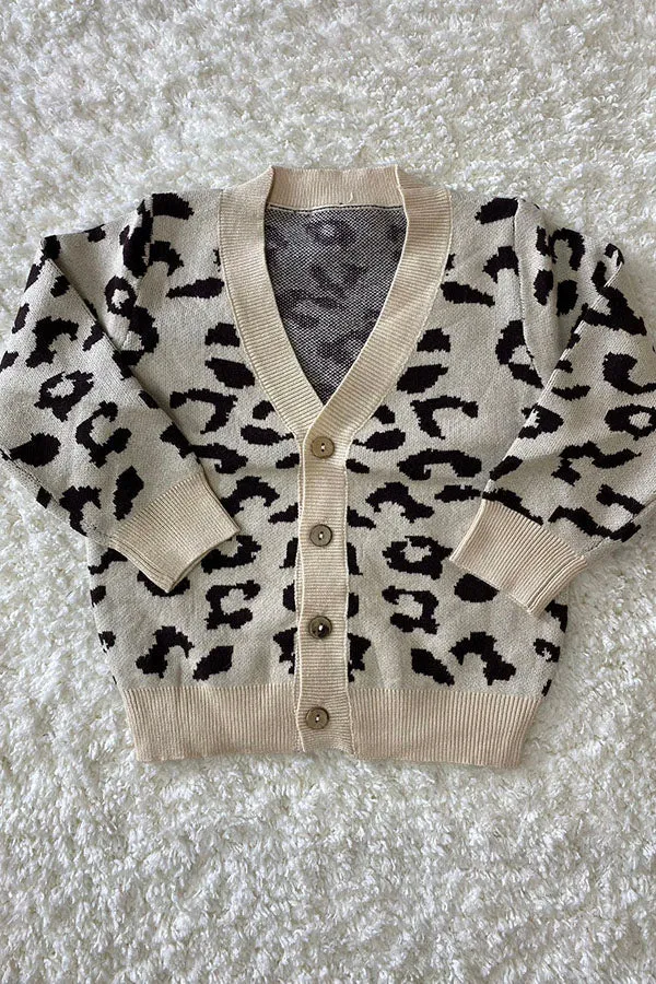 230145M Leopard open style long sleeve girls sweater