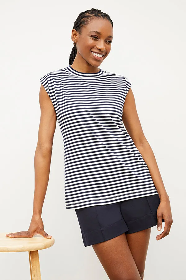 Alina T-Shirt - Striped Pima Cotton :: Navy / Ivory