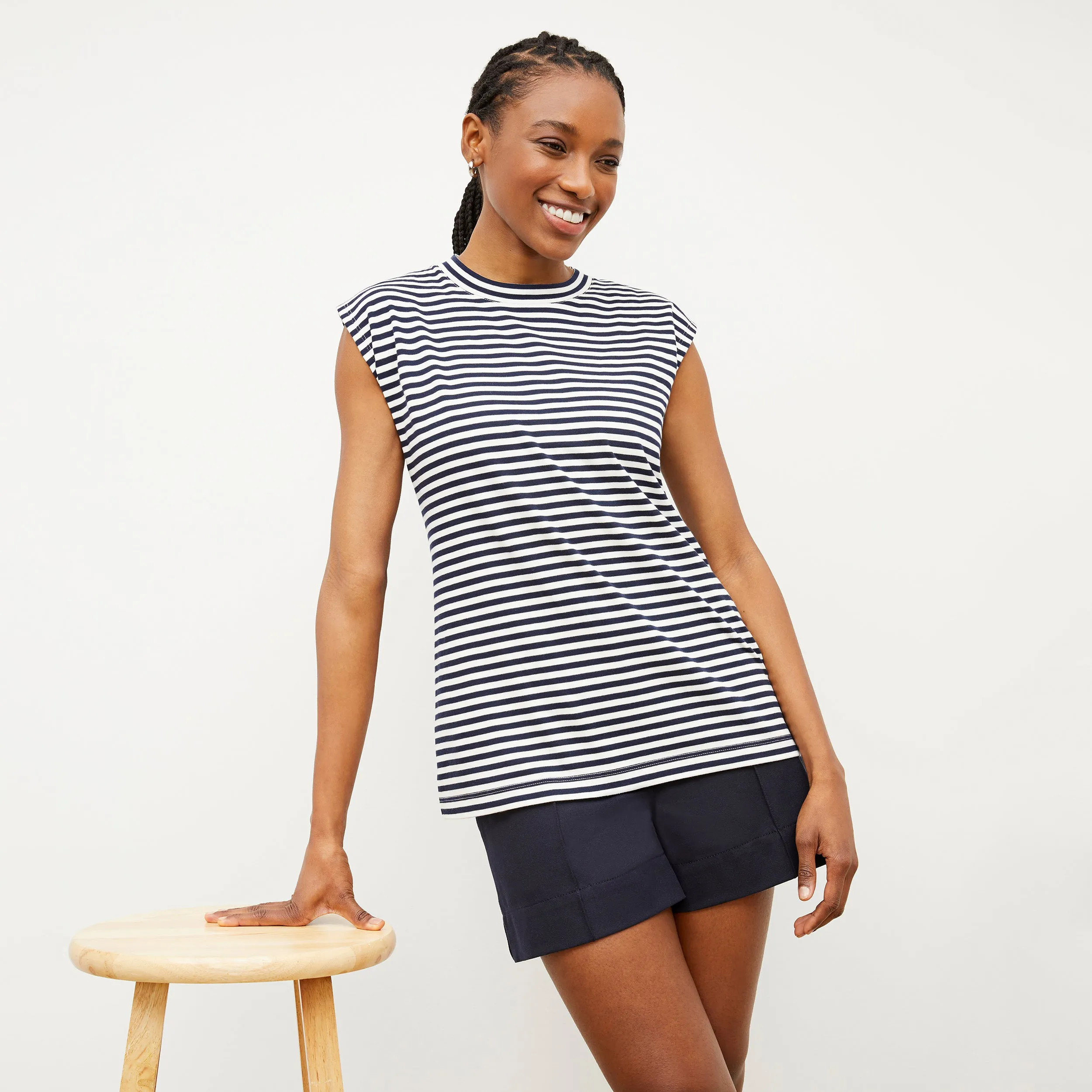 Alina T-Shirt - Striped Pima Cotton :: Navy / Ivory