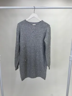 Allegra Diamond Pearl Sweater Dress Grey