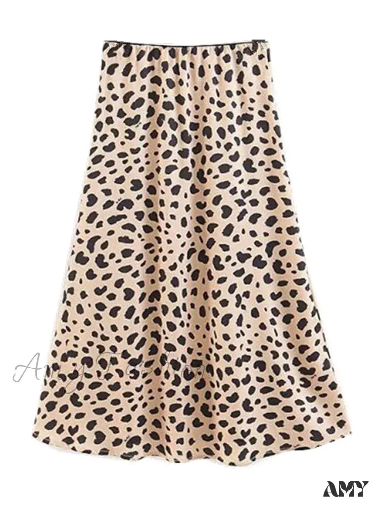 Amy Fashion - Retro High Waist Leopard Print Satin Skirt