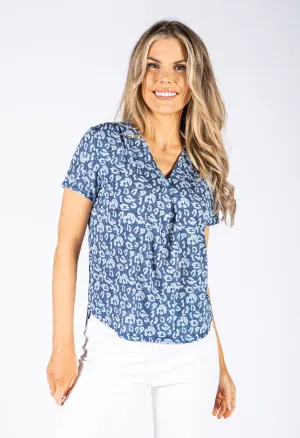 Animal Printed Top in Denim Blue