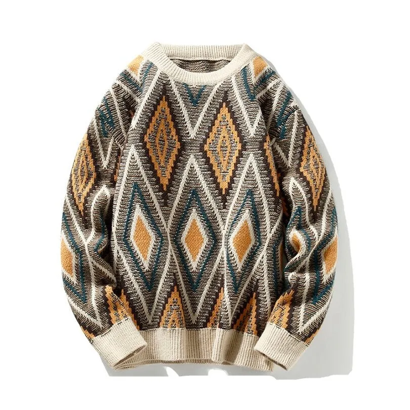 Argyle Pattern Polyester Knitted Sweater