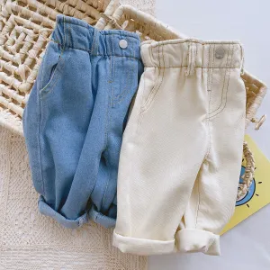 Baby Solid Color Casual High Waist Soft Jeans