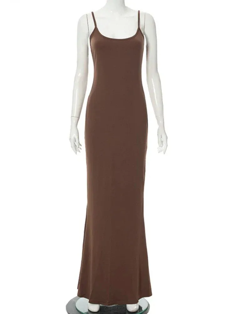 Backless Maxi Dress with Strap - Sexy and Casual