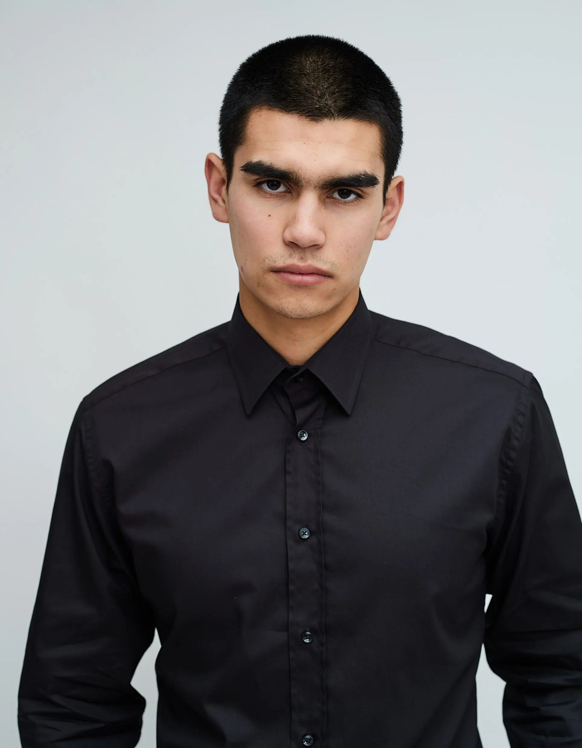 Black Double Cuff Kent Collar Shirt