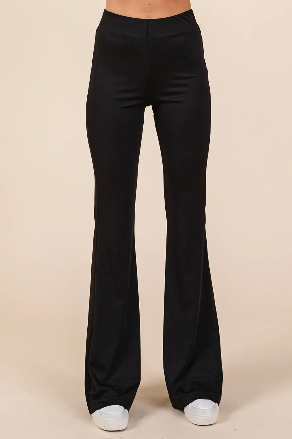 Black Stretchy Soft Elastic Waist Flare Pants