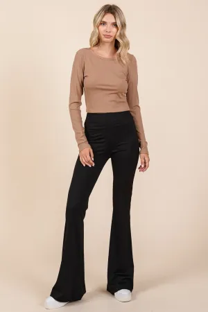 Black Stretchy Soft Elastic Waist Flare Pants