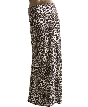 Black White Cheetah Foldover Maxi Skirt