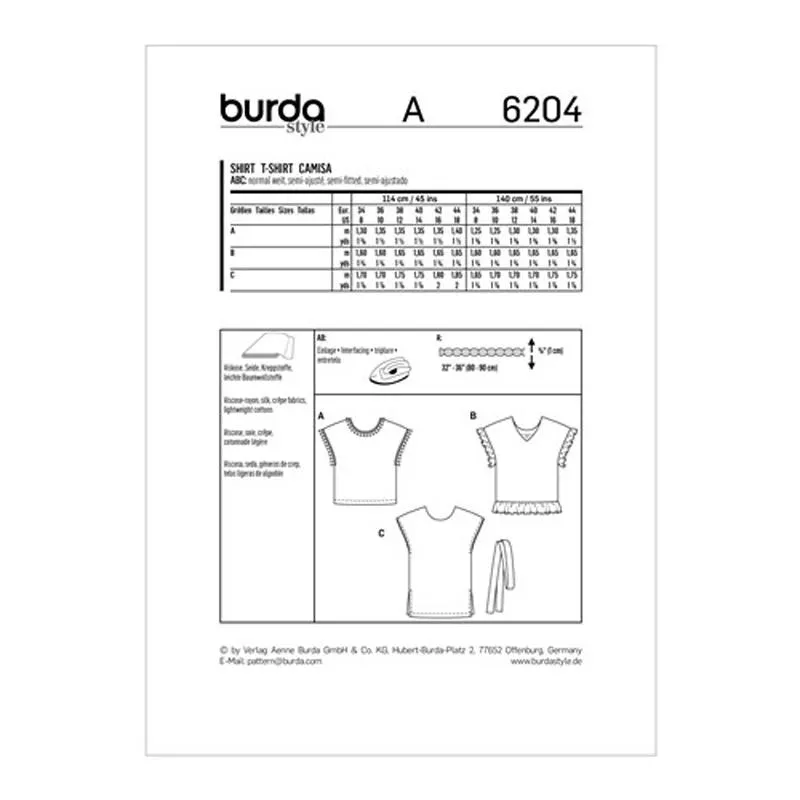 Burda Pattern X06204 Misses' Pull-On Tops (34-44)