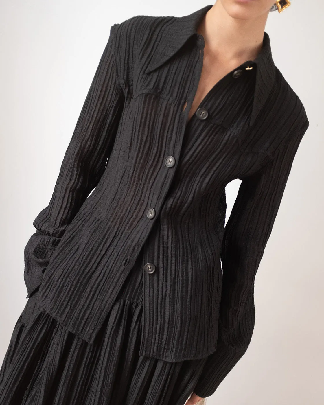 Camilla Shirt Tencel Blend Seersucker Black