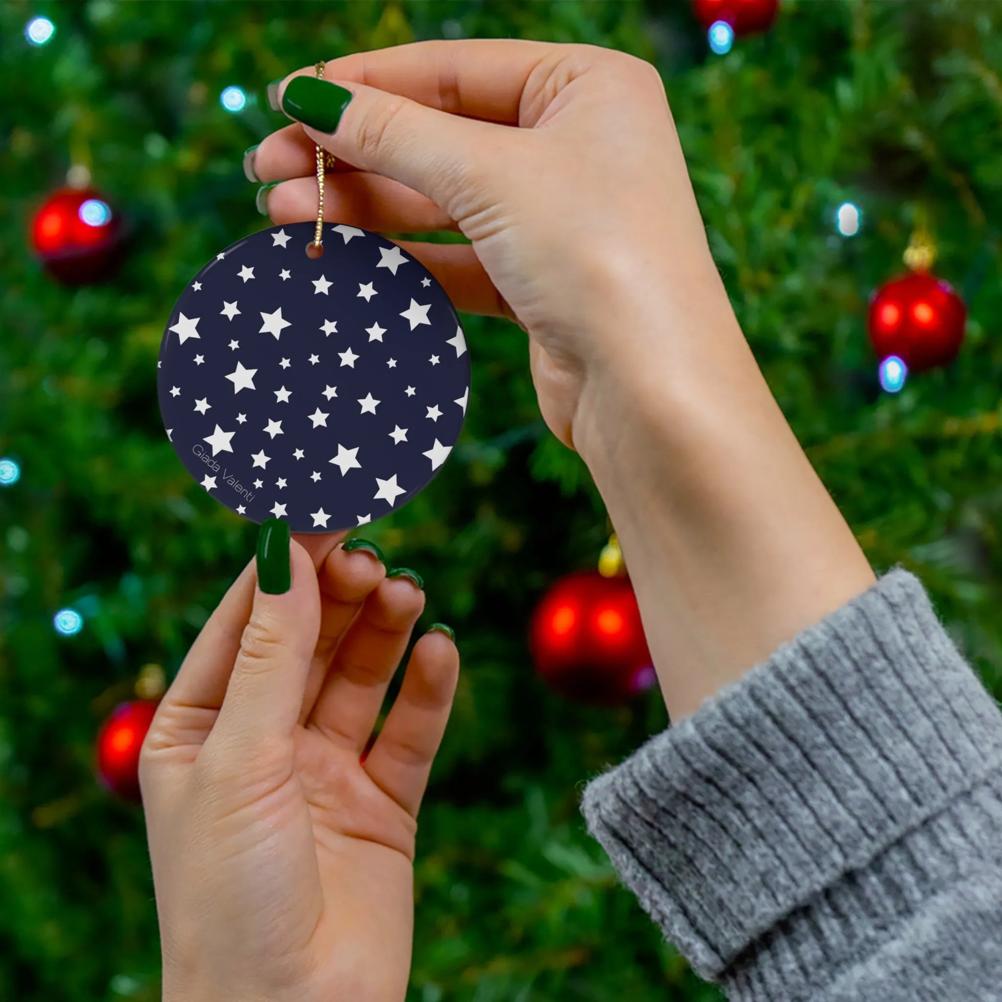 Ceramic Ornament with Italian Design print | Blue with White Stars | Giada Valenti Collection