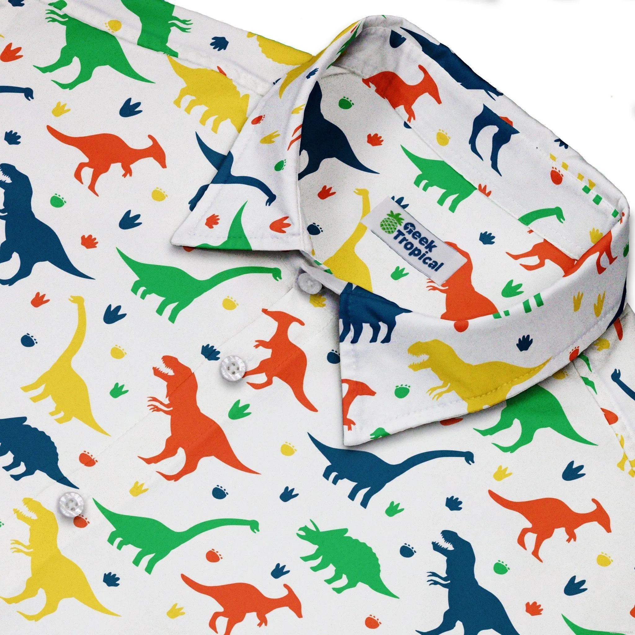 Colorful Dinosaur Silhouettes White Button Up Shirt