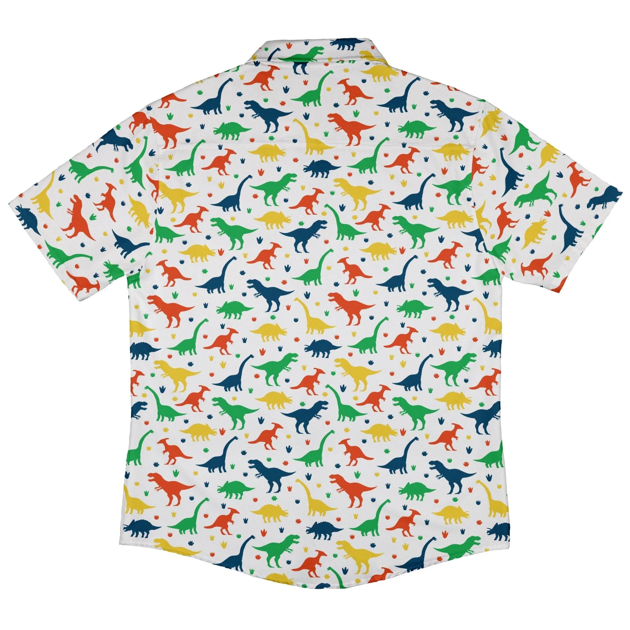 Colorful Dinosaur Silhouettes White Button Up Shirt