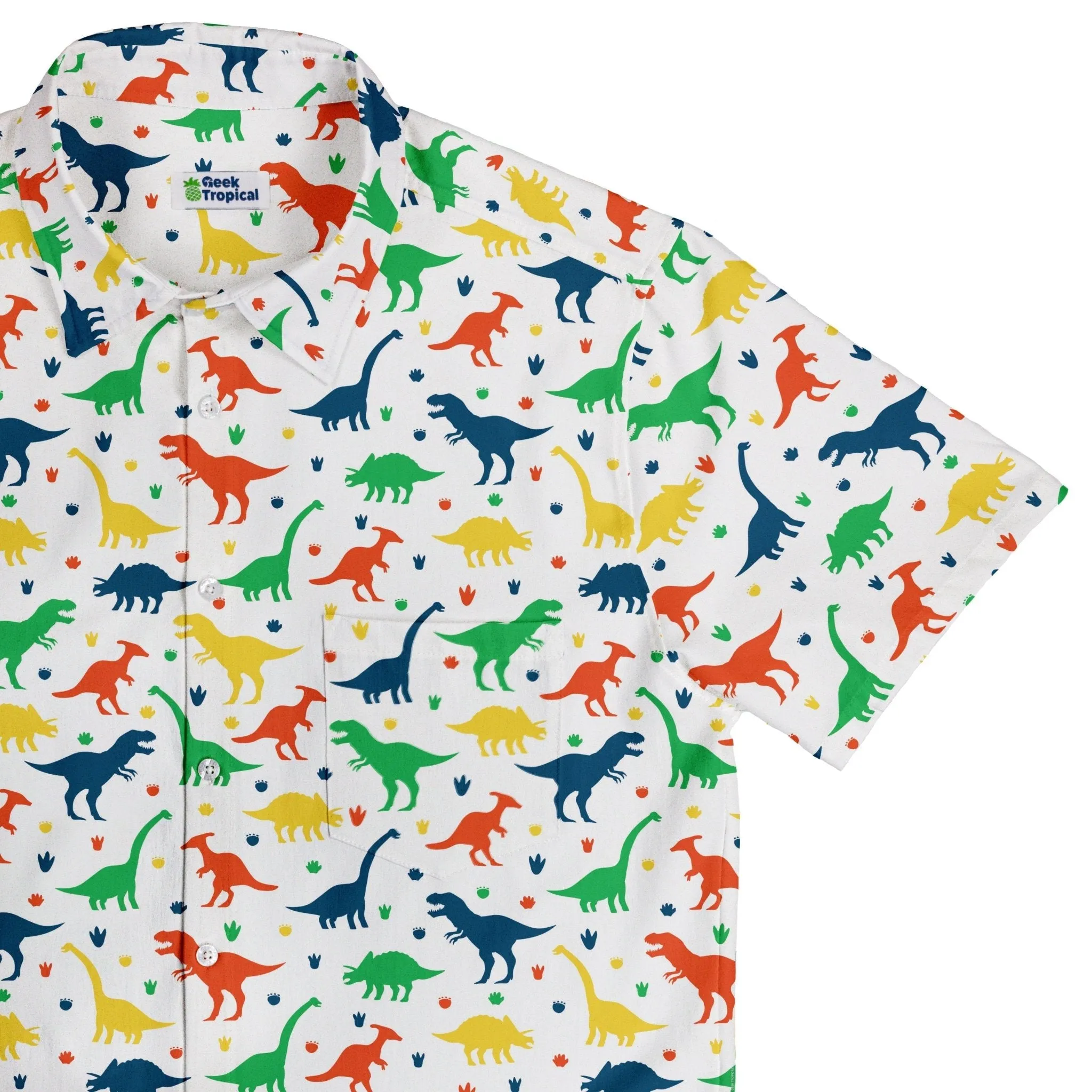 Colorful Dinosaur Silhouettes White Button Up Shirt