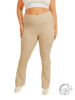 Curvy Soft Brushed Waffle Knit Flare Pants