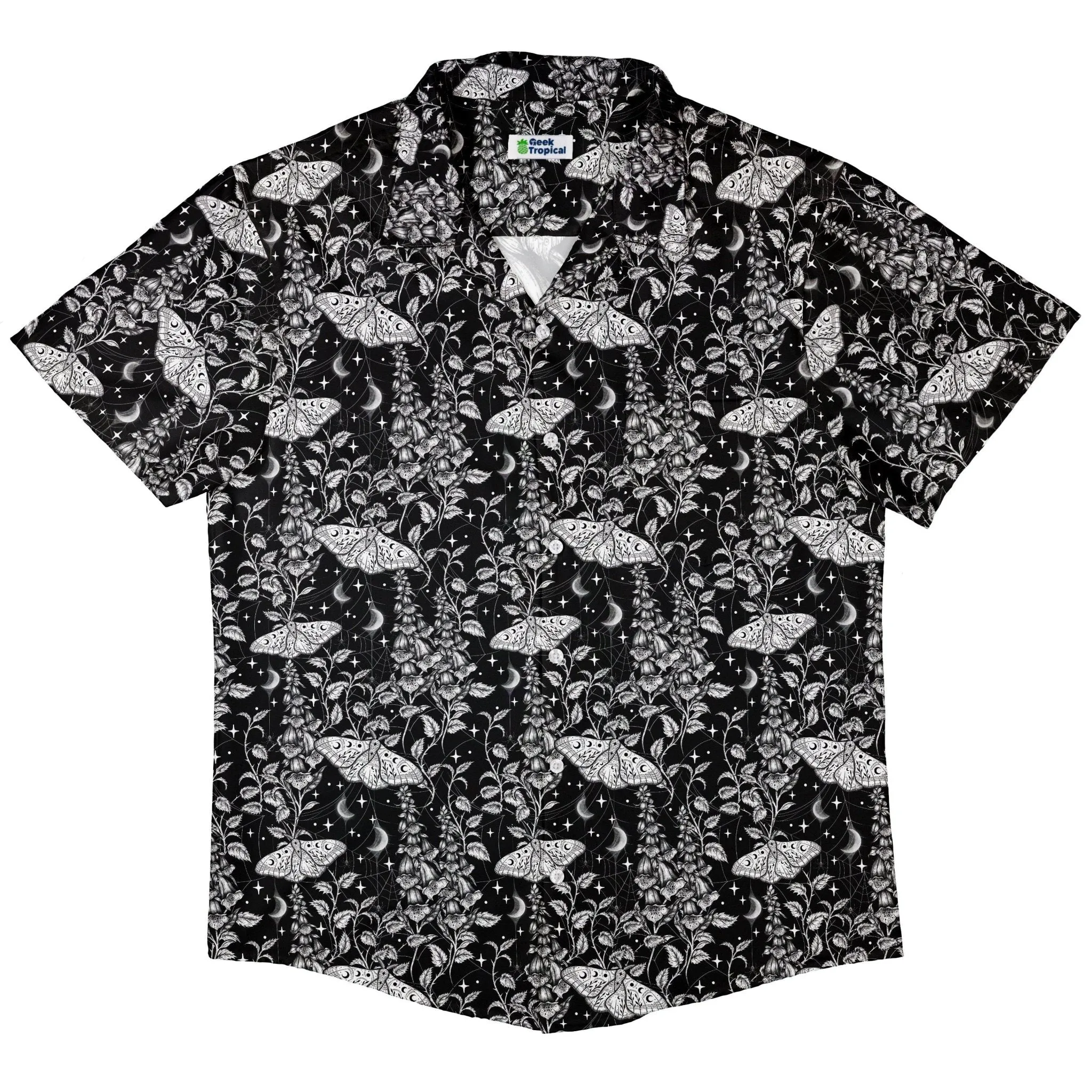 Episodic Moth Black White Night Button Up Shirt