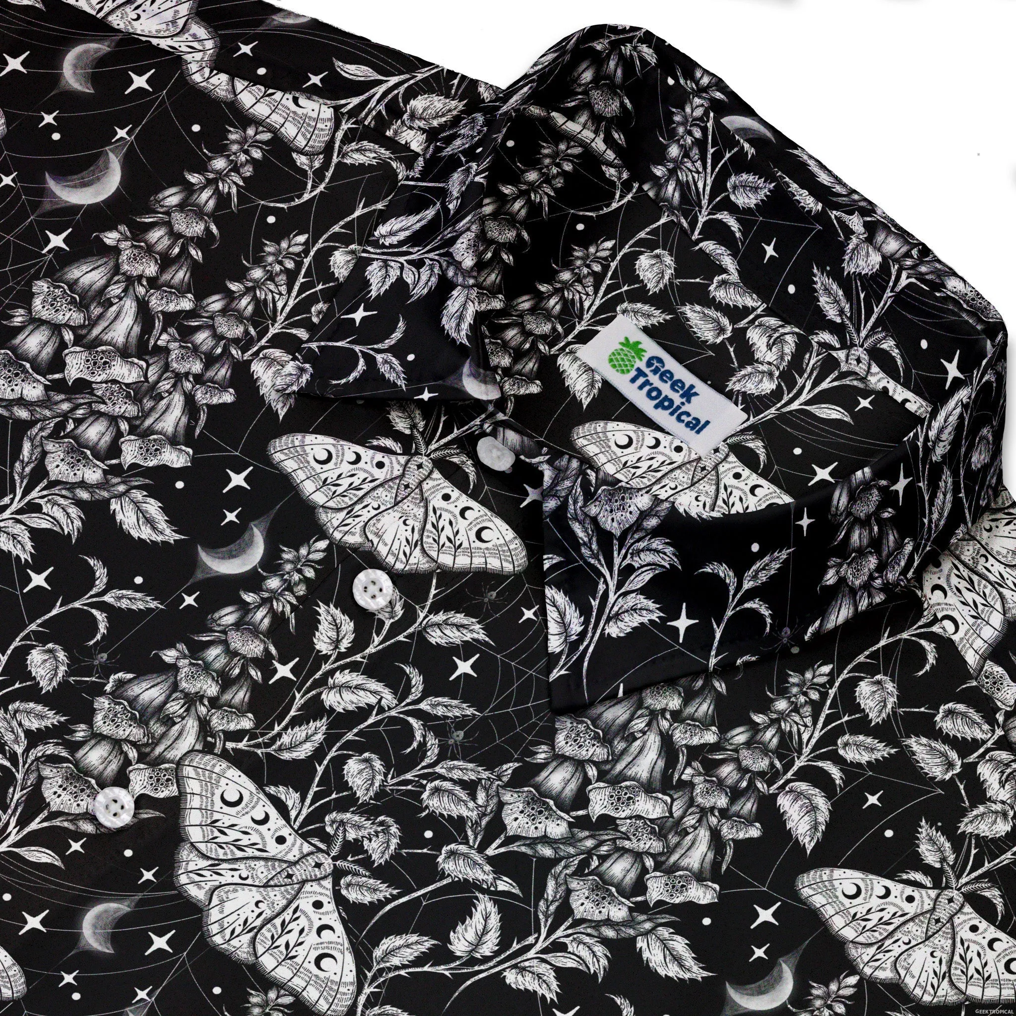 Episodic Moth Black White Night Button Up Shirt