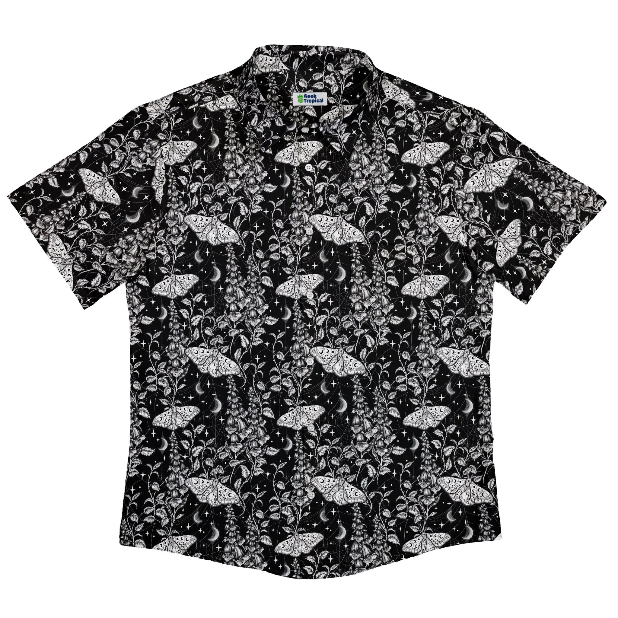 Episodic Moth Black White Night Button Up Shirt