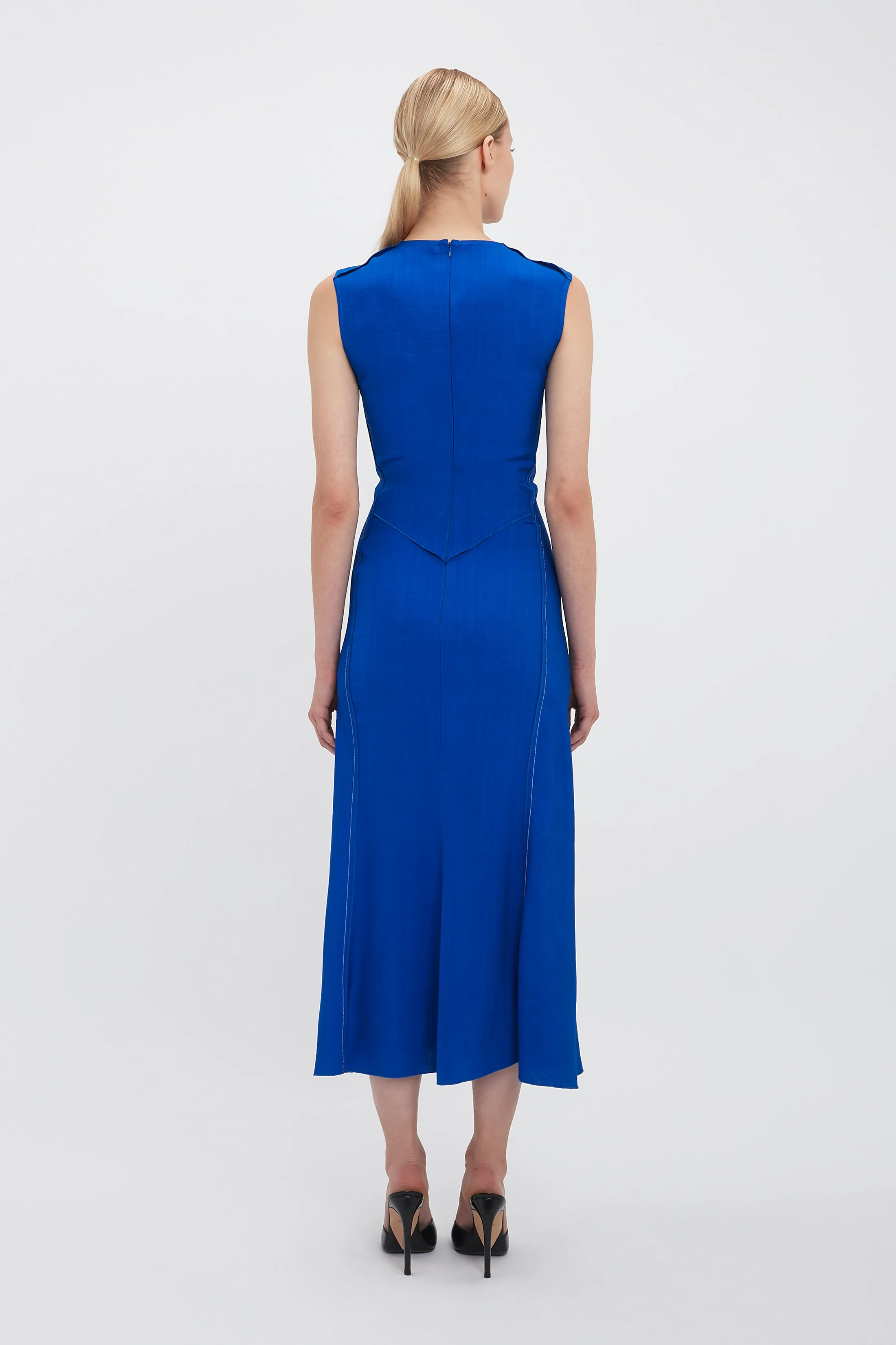 Exclusive Sleeveless Gathered Waist Midi Dress In Palace Blue