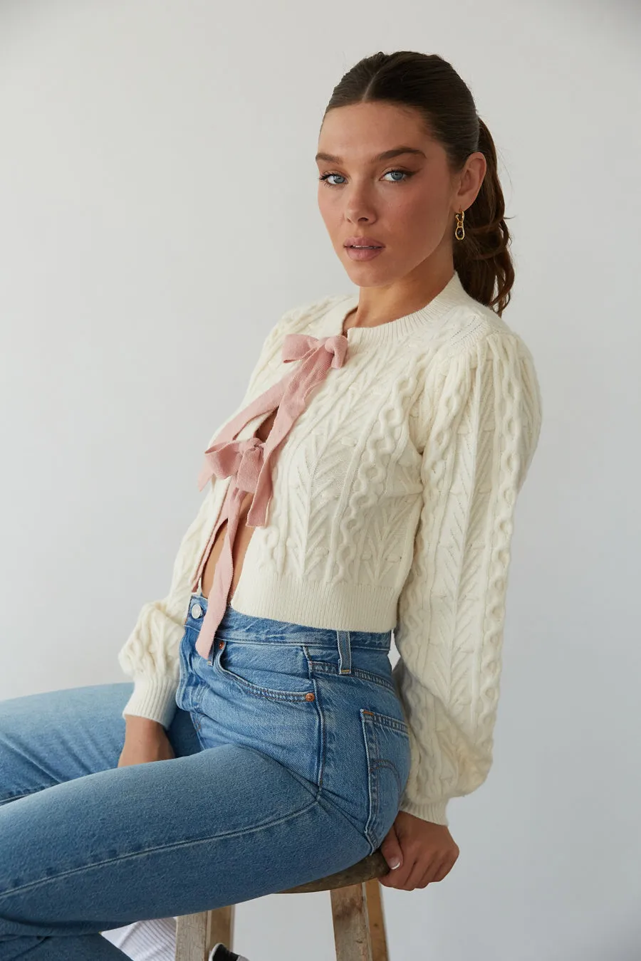 Florence Cable Knit Bow Cardigan