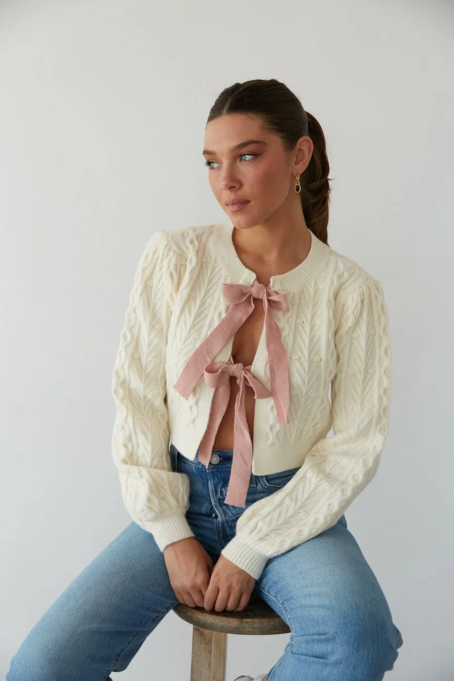 Florence Cable Knit Bow Cardigan