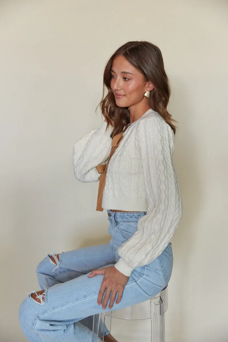 Florence Cable Knit Bow Cardigan