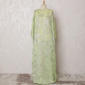 Fresh Lime Green Floral French Silk Chiffon Fabric with Metallic Lurex, 140 cm Width-D19690