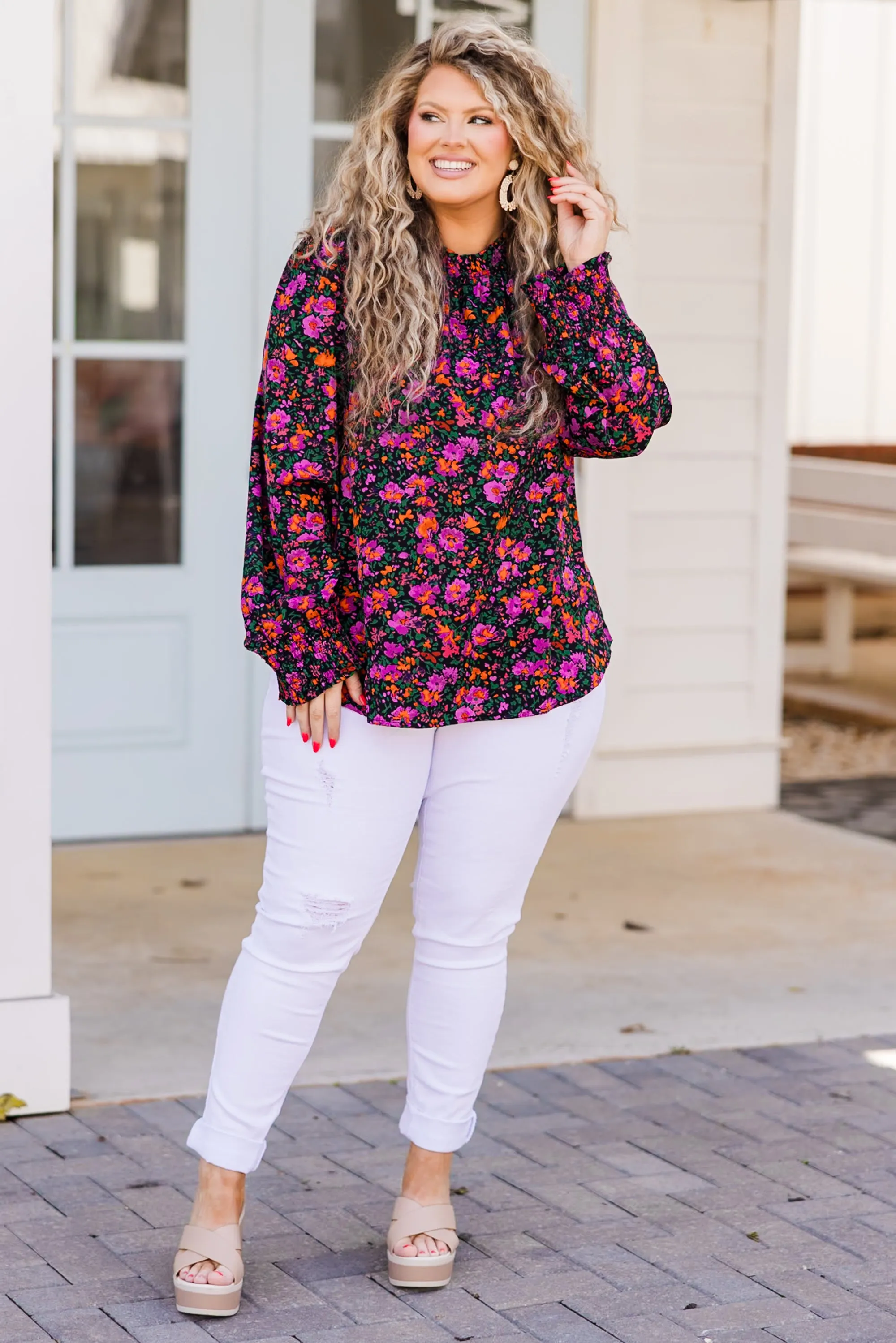 In The Warm Spring Air Top, Purple Floral