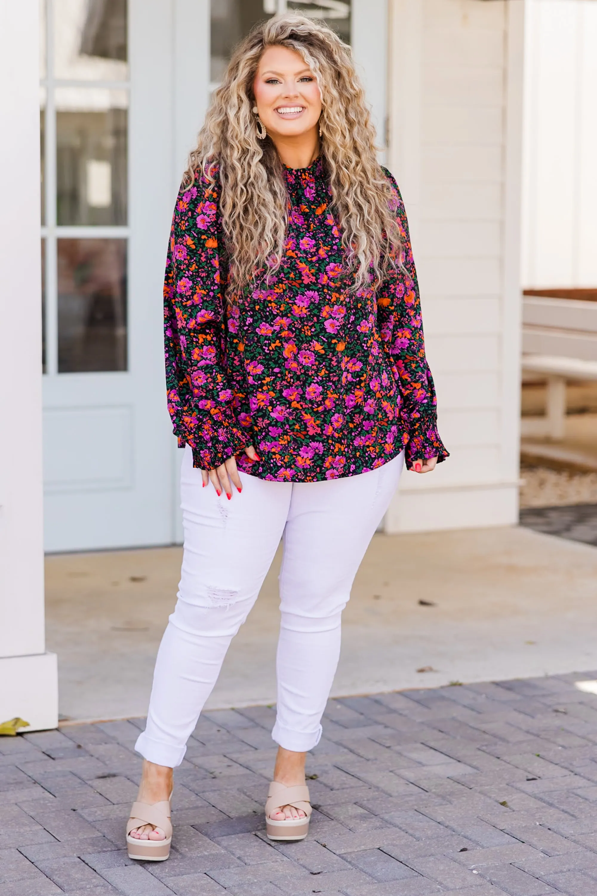 In The Warm Spring Air Top, Purple Floral