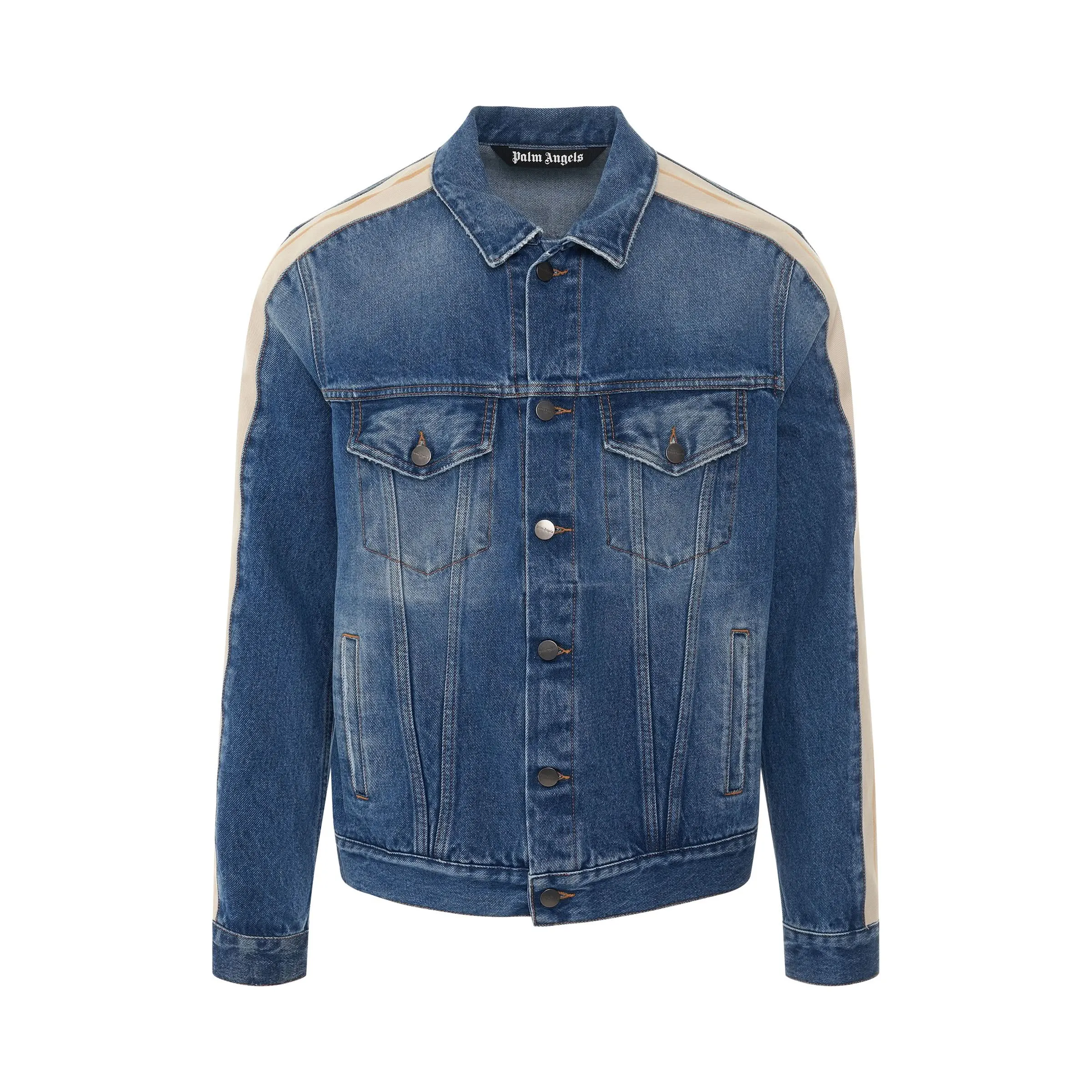 Indigo Track Denim Jacket in Light Blue/White