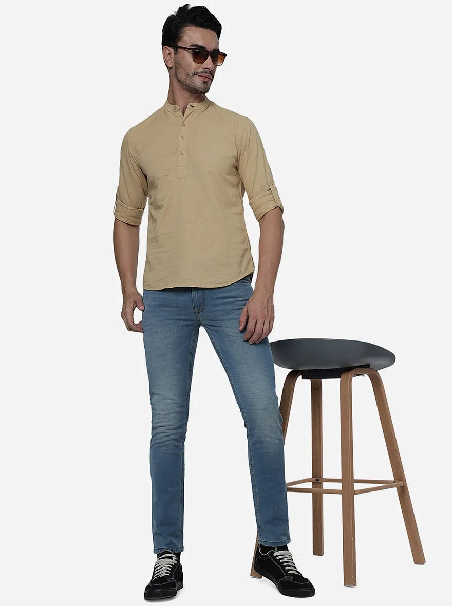 Khaki Solid Slim Fit Semi Casual Shirt | Greenfibre