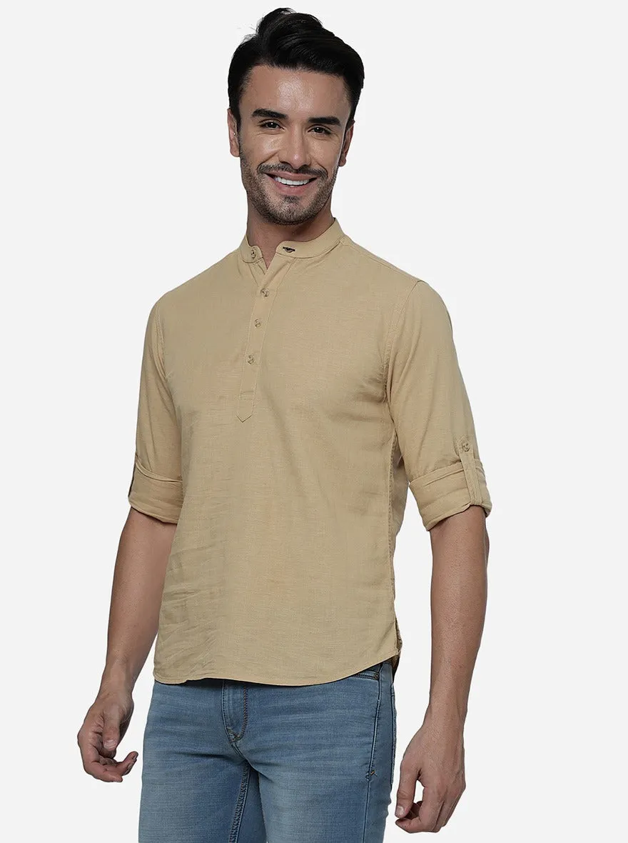 Khaki Solid Slim Fit Semi Casual Shirt | Greenfibre