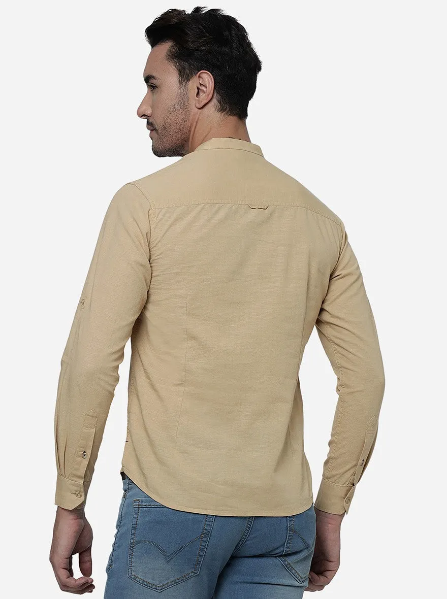 Khaki Solid Slim Fit Semi Casual Shirt | Greenfibre