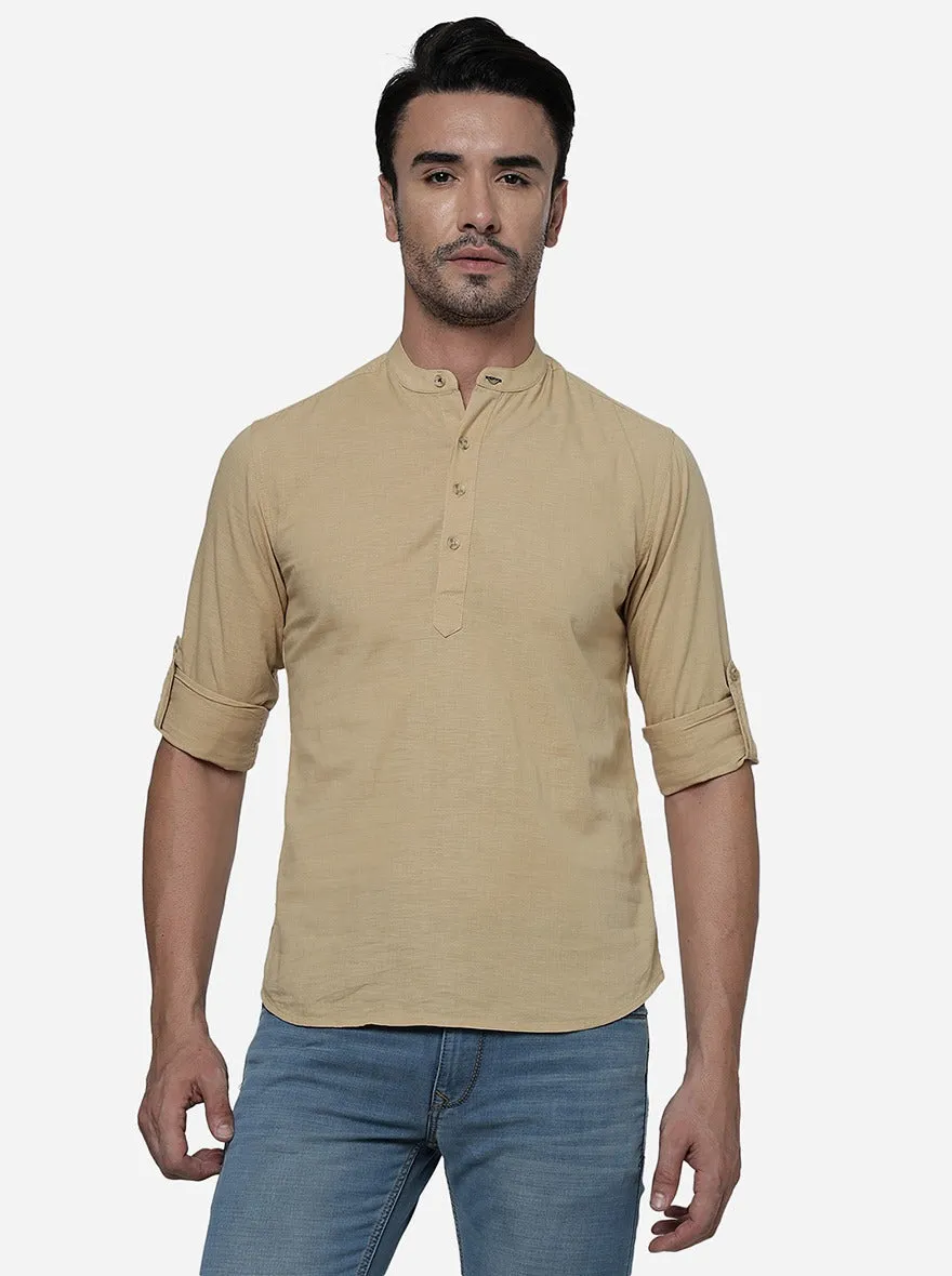 Khaki Solid Slim Fit Semi Casual Shirt | Greenfibre