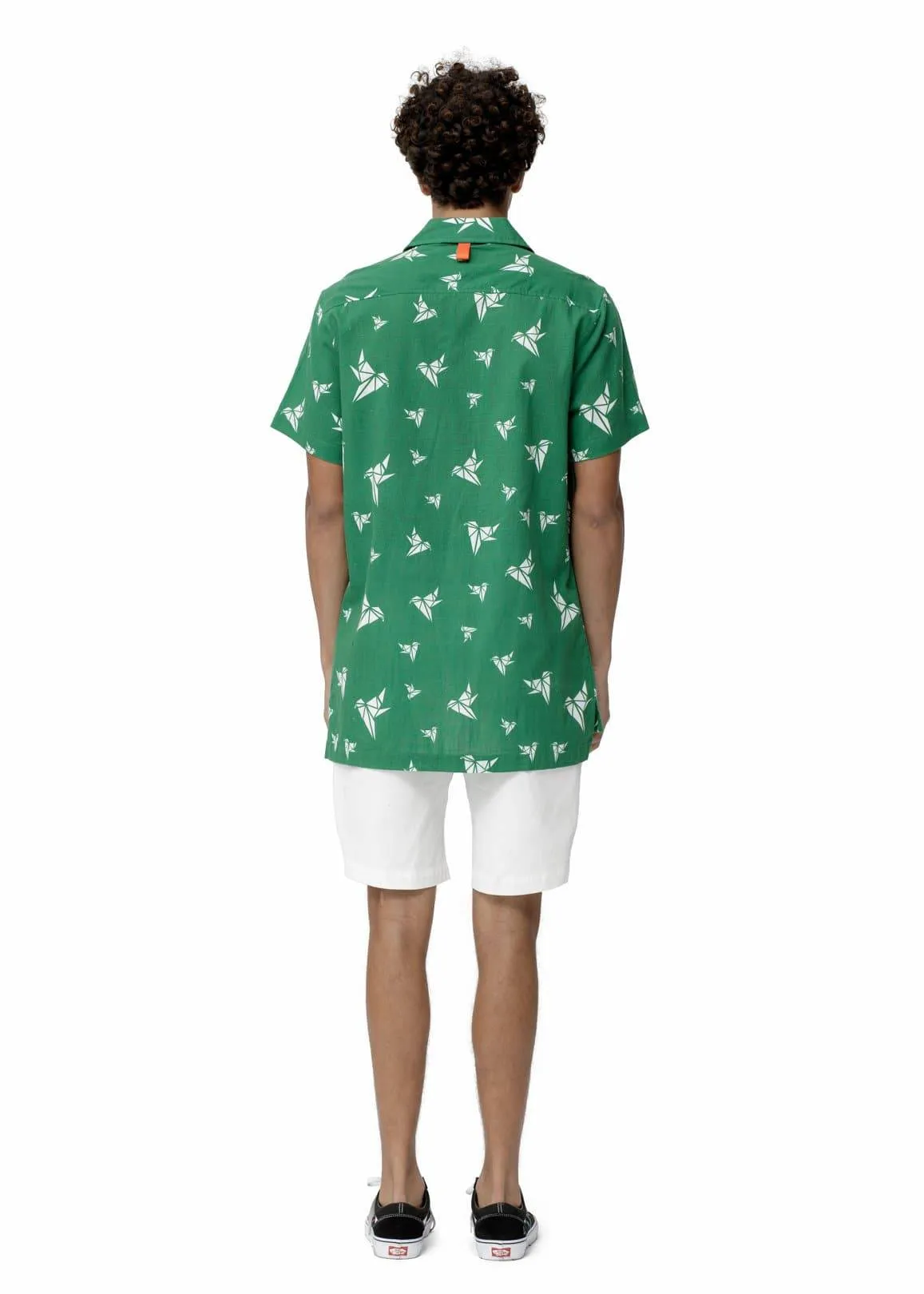 Konus Men's Green Revere Collar Shirt in Bird Pattern