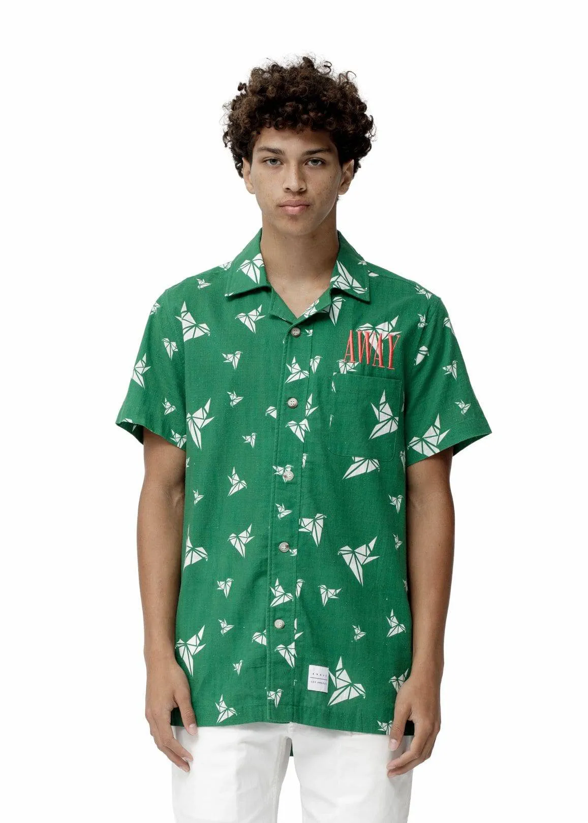 Konus Men's Green Revere Collar Shirt in Bird Pattern