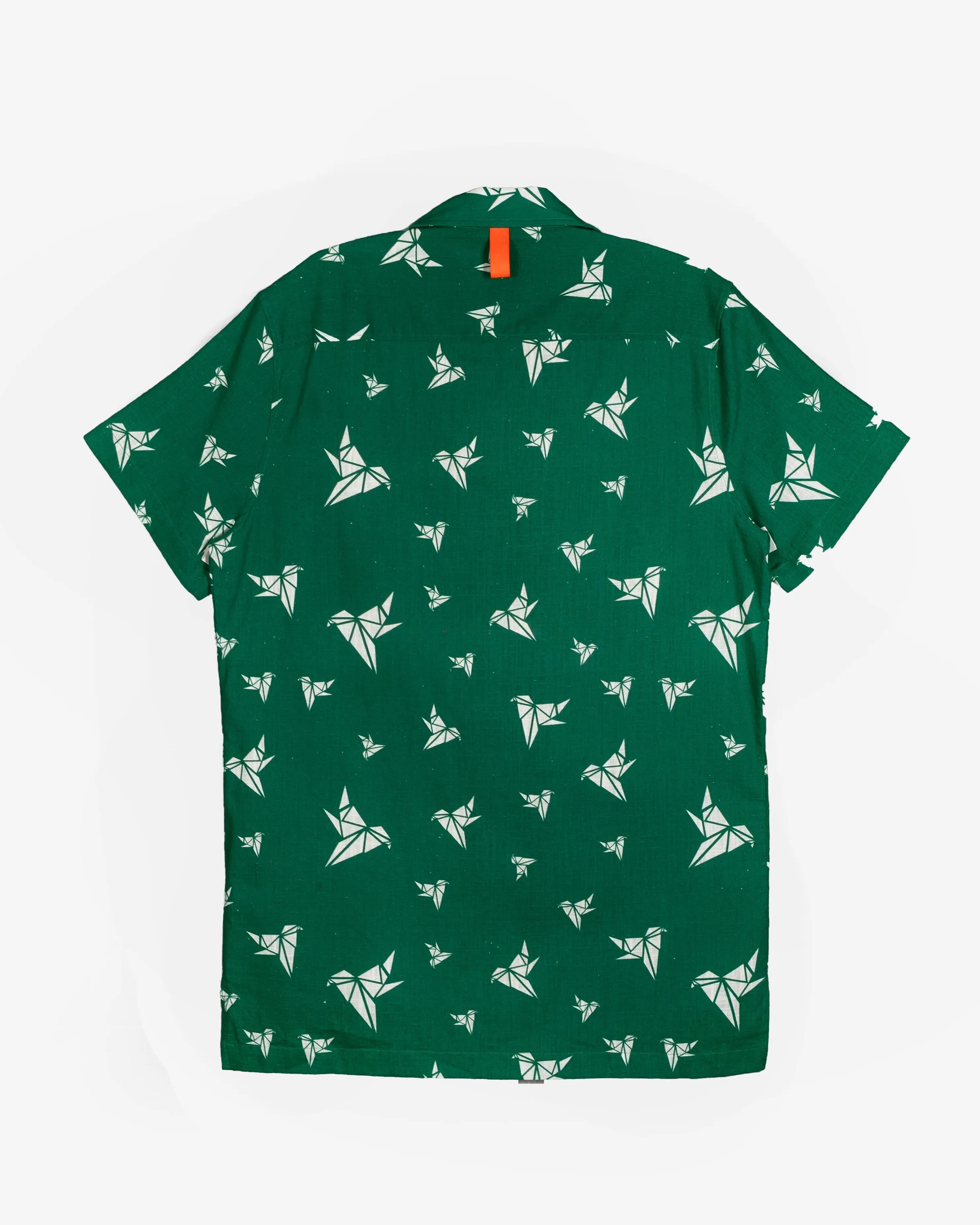 Konus Men's Green Revere Collar Shirt in Bird Pattern