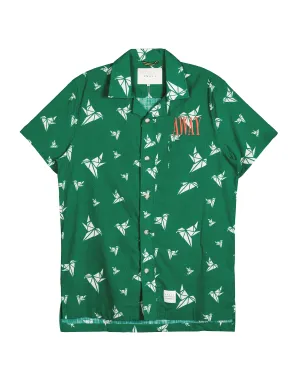 Konus Men's Green Revere Collar Shirt in Bird Pattern