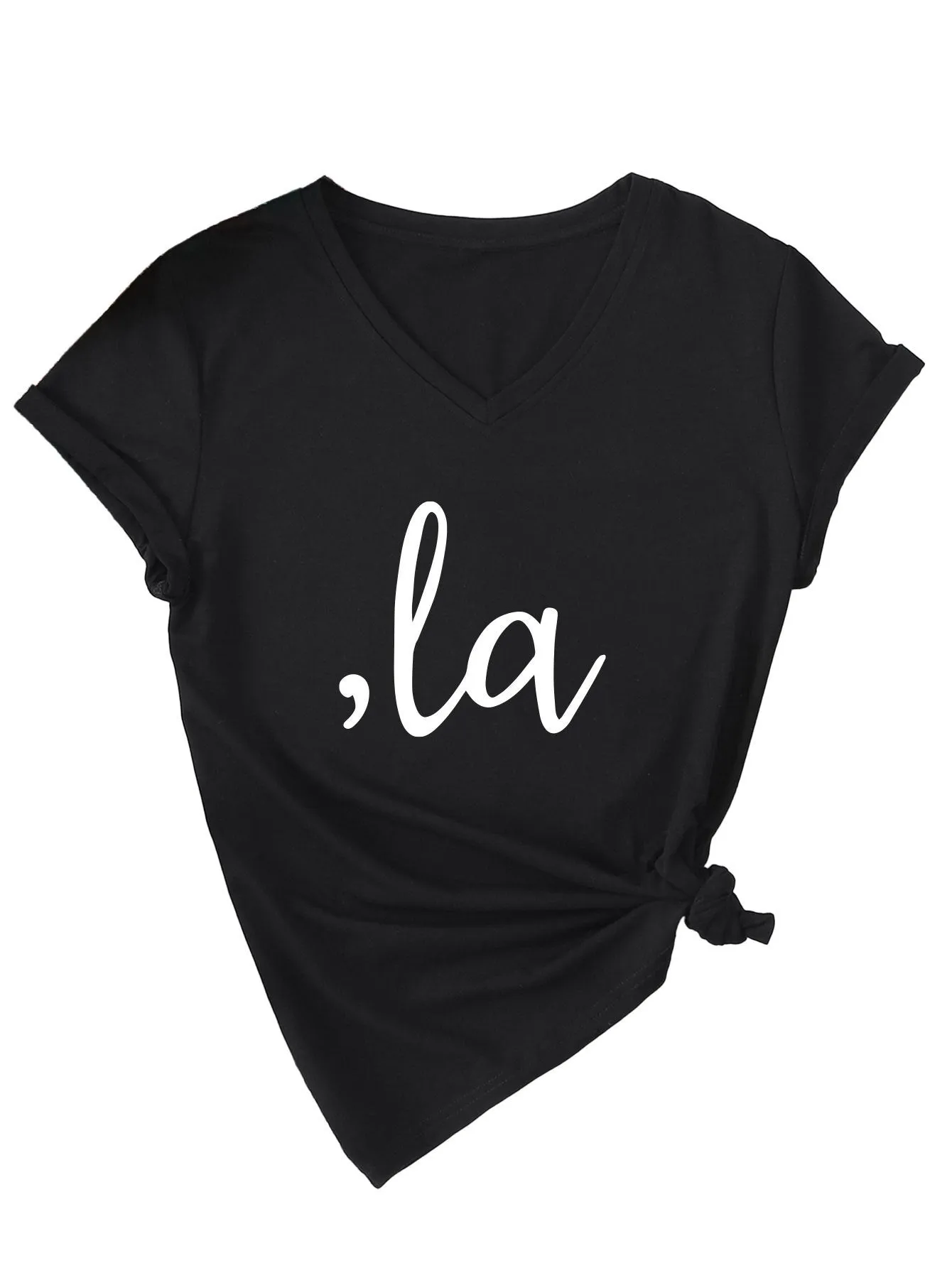 Letter V-neck T-shirt Simple Women