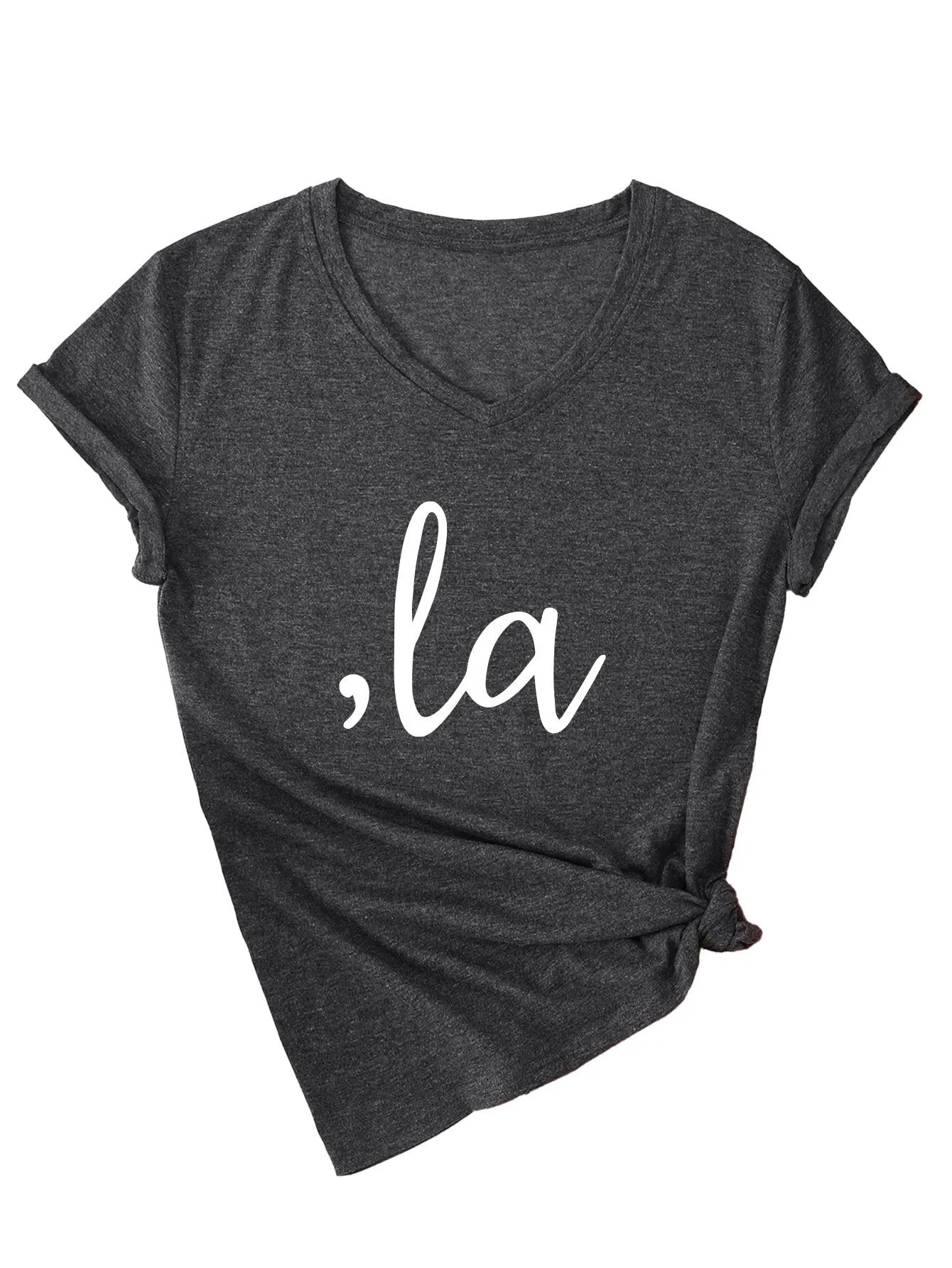 Letter V-neck T-shirt Simple Women