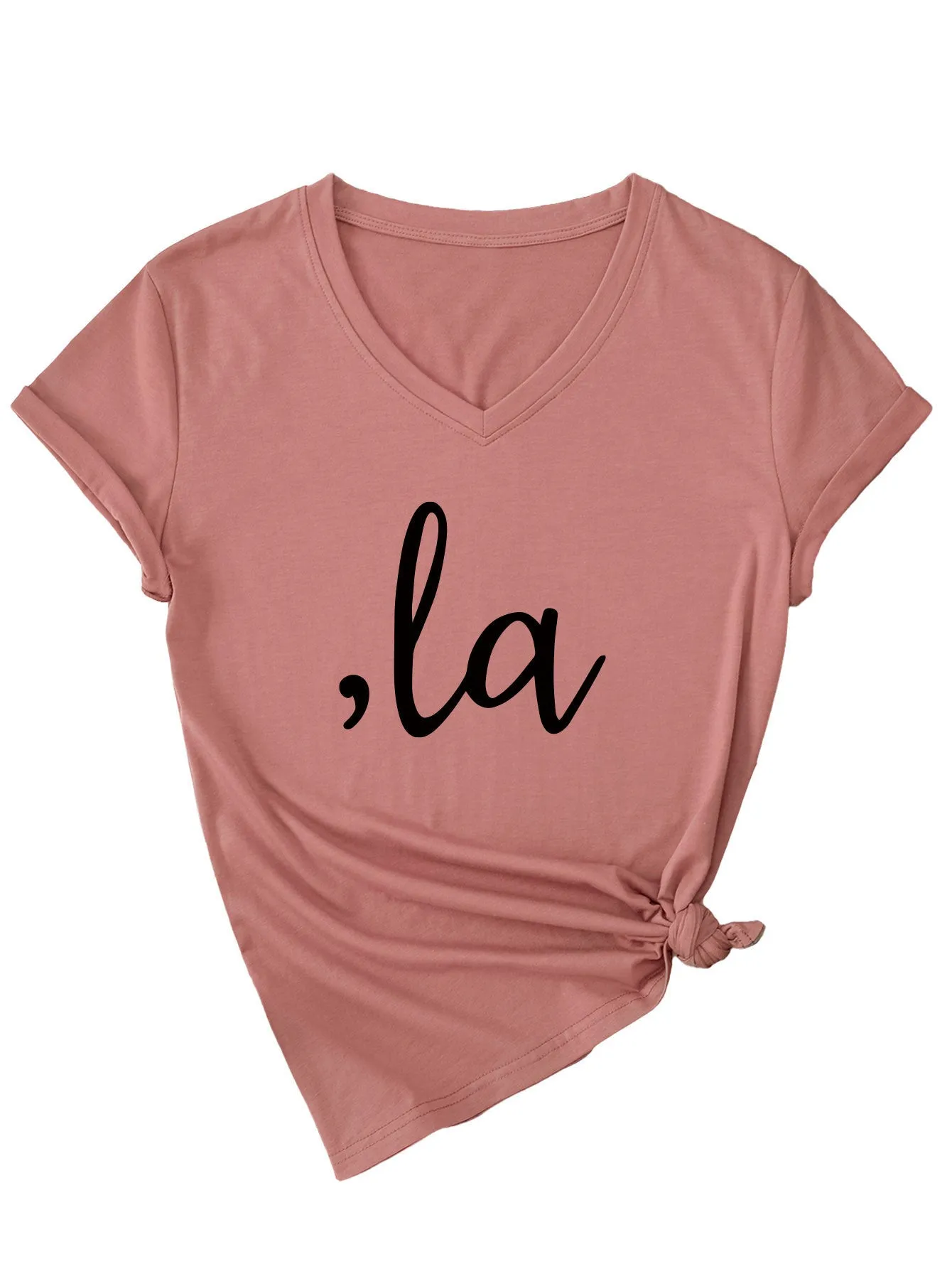 Letter V-neck T-shirt Simple Women