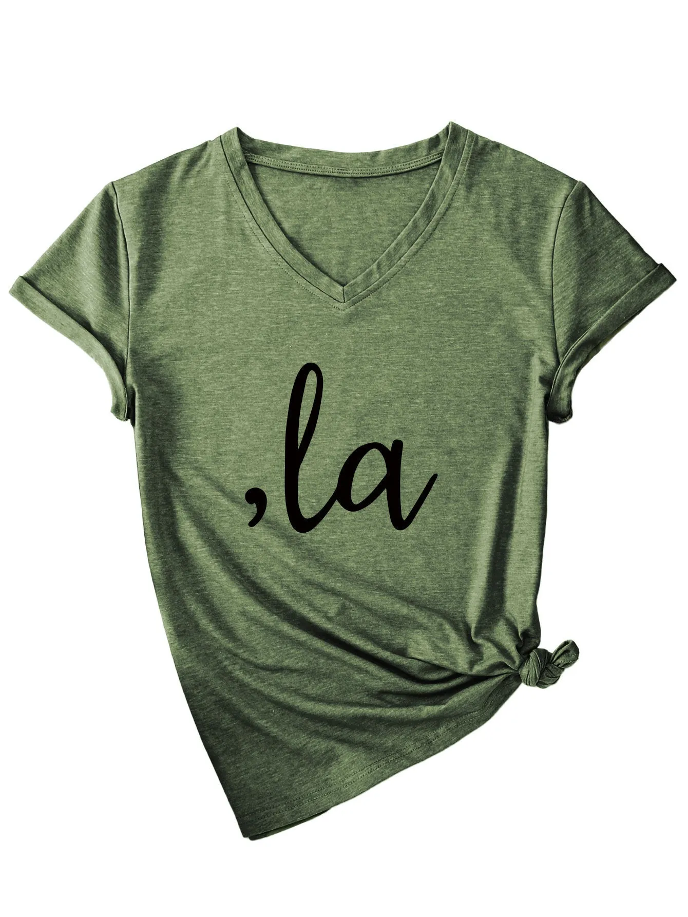 Letter V-neck T-shirt Simple Women