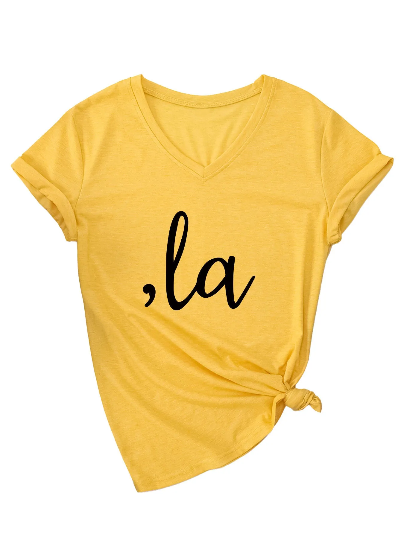 Letter V-neck T-shirt Simple Women