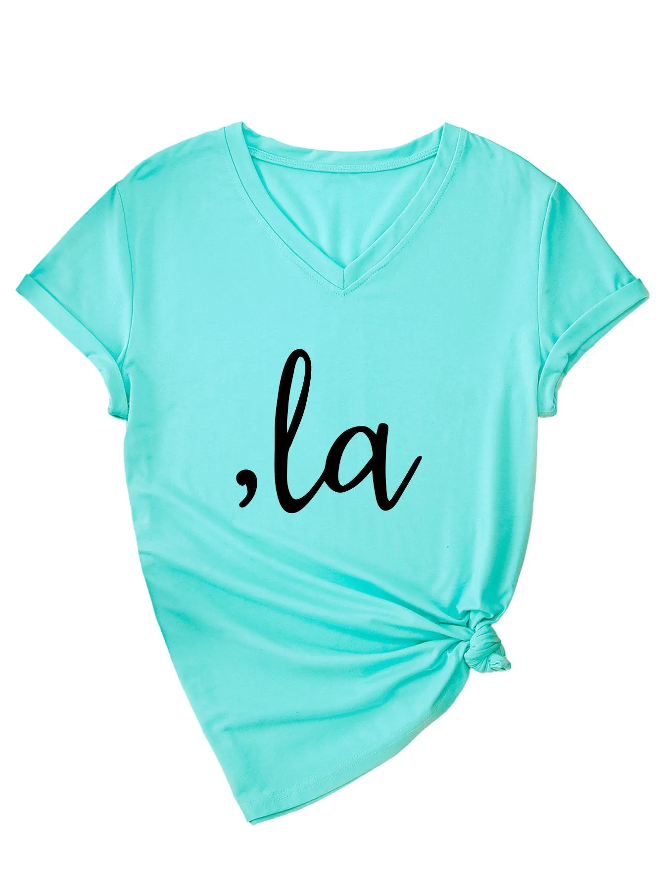 Letter V-neck T-shirt Simple Women