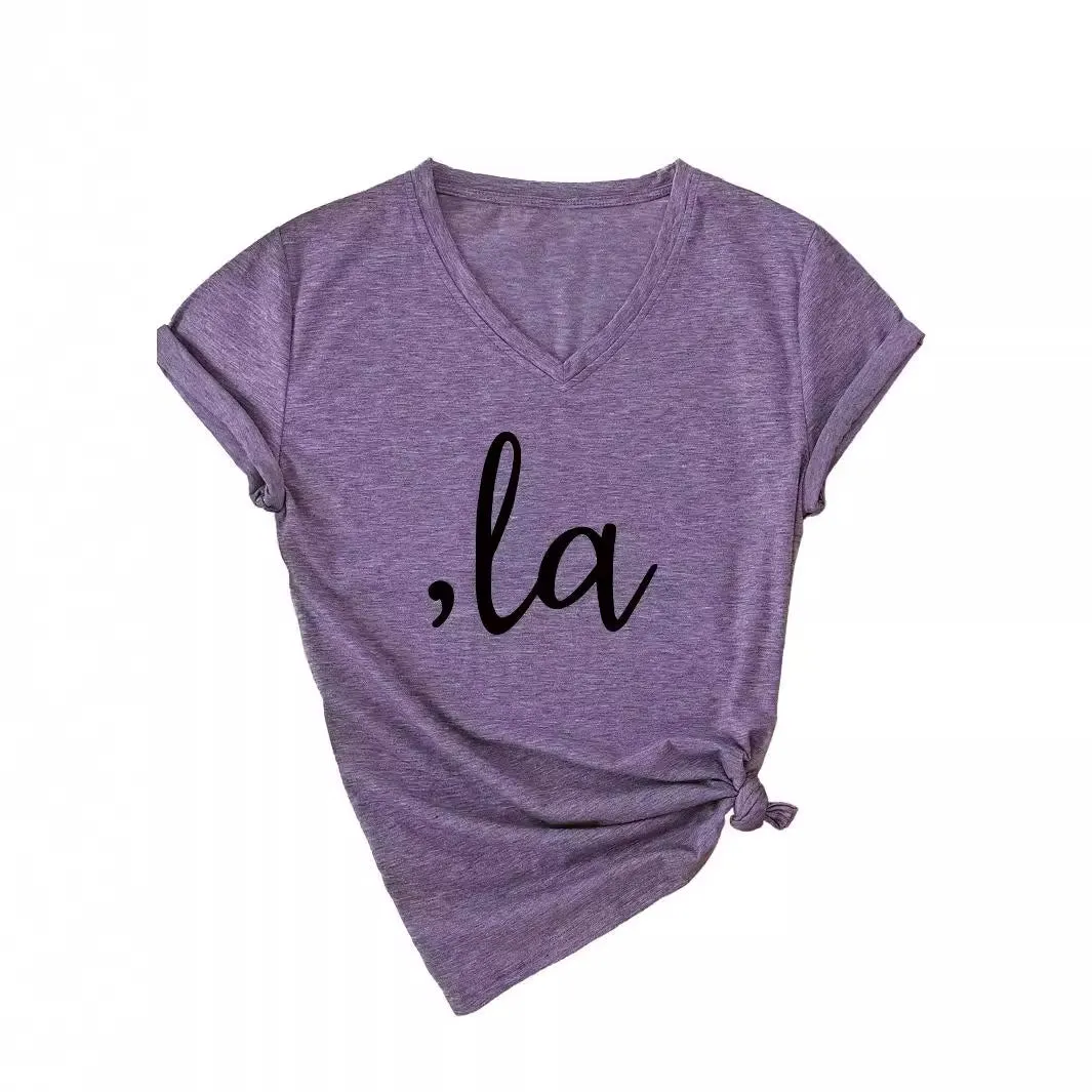 Letter V-neck T-shirt Simple Women