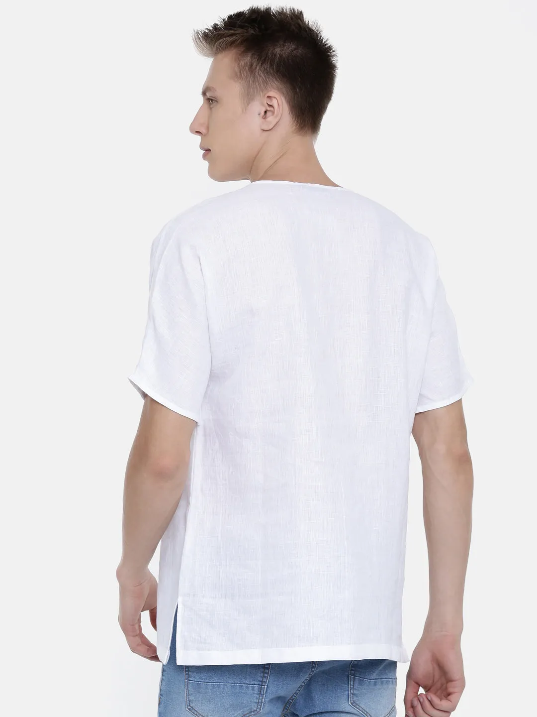 Linen White Short Kurta - MMSK006