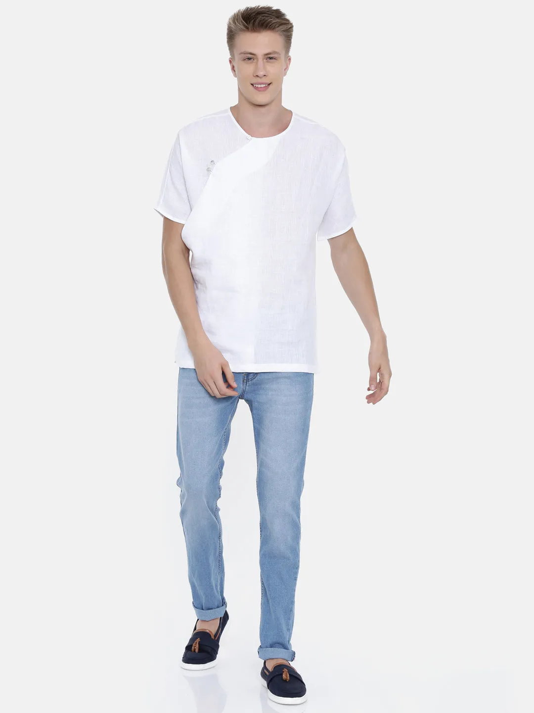 Linen White Short Kurta - MMSK006