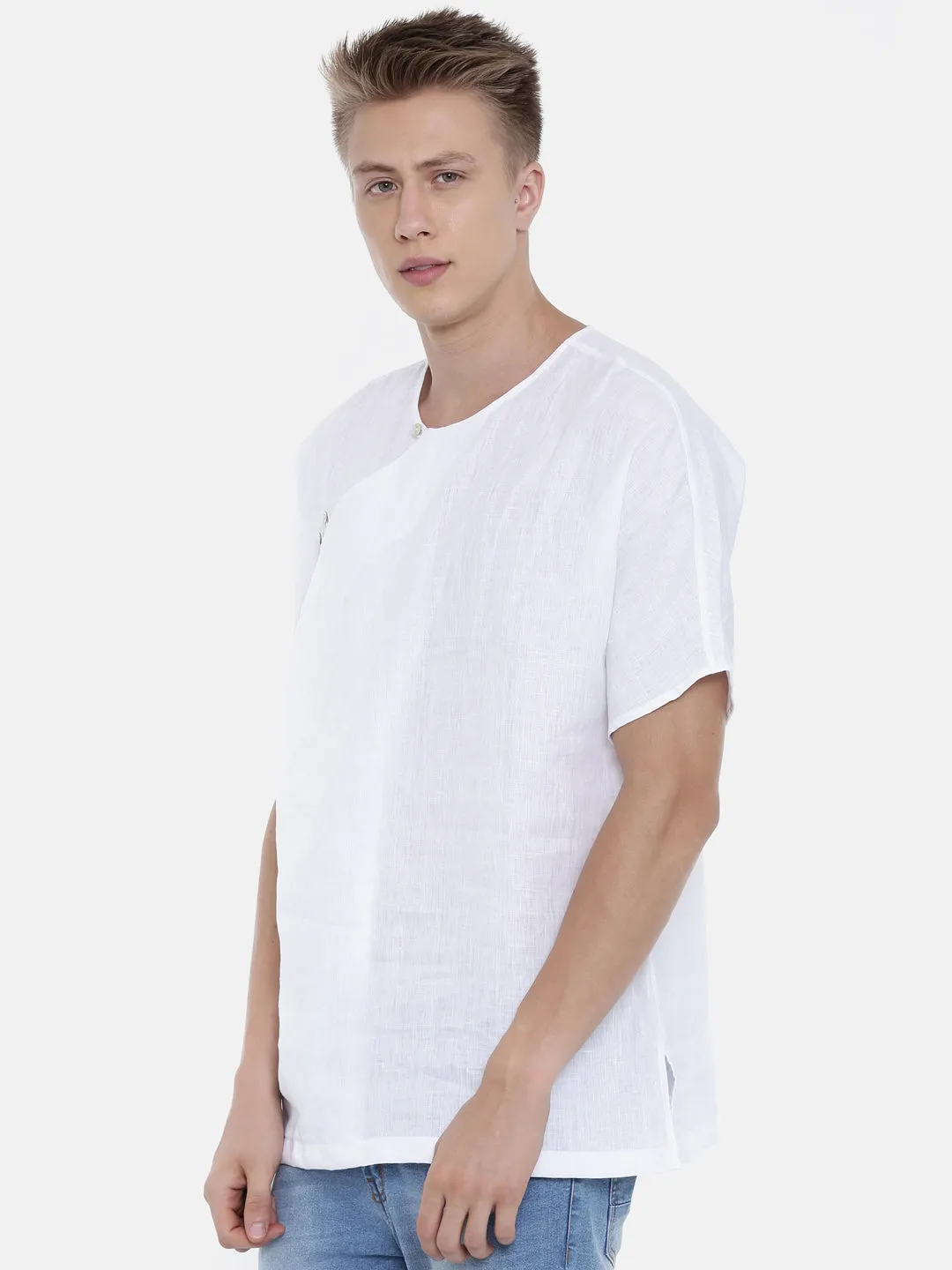 Linen White Short Kurta - MMSK006