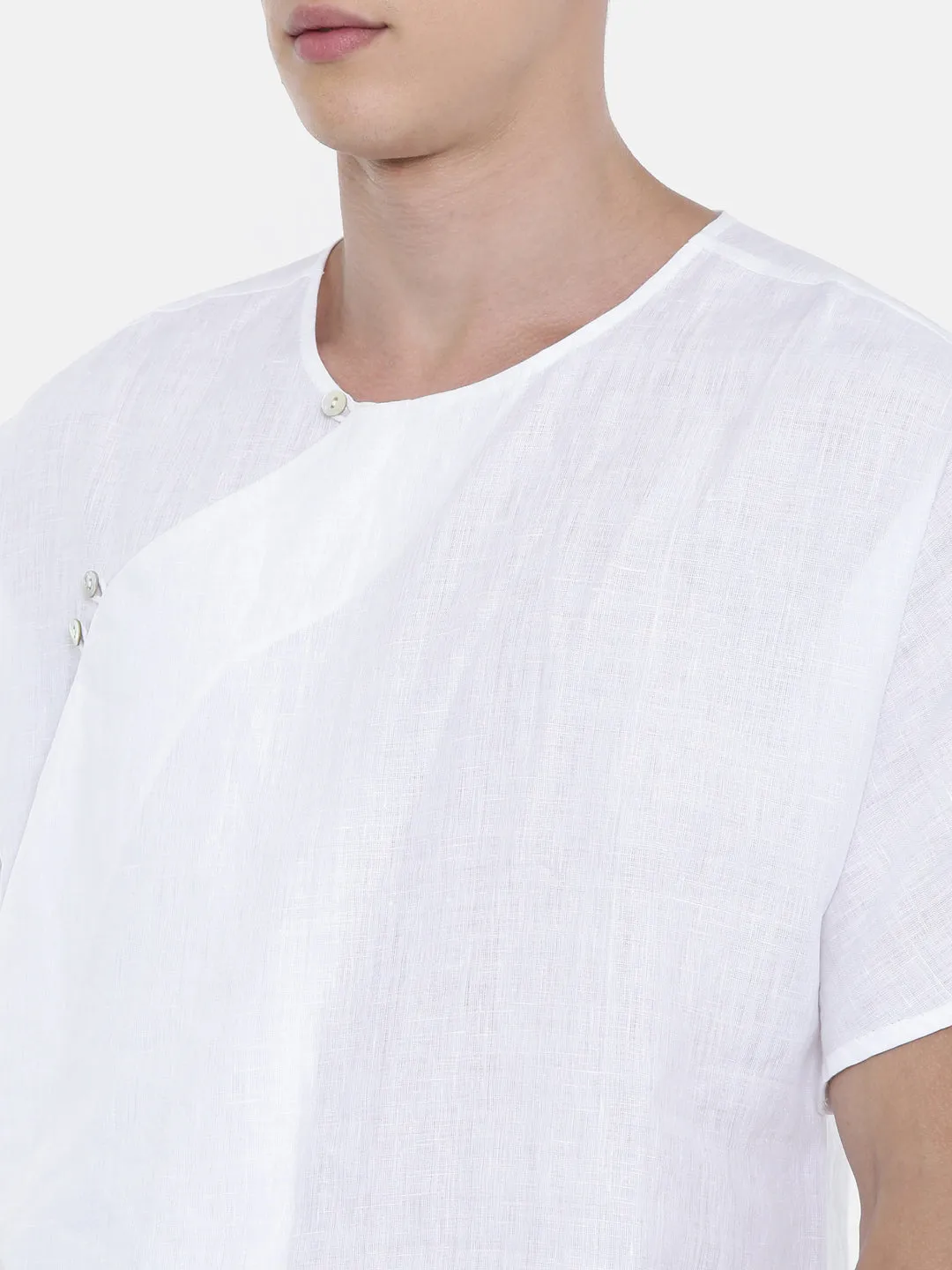 Linen White Short Kurta - MMSK006